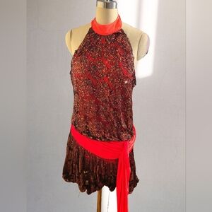 Dore Red and Brown Rhythm/Latin Halter Ballroom Dress